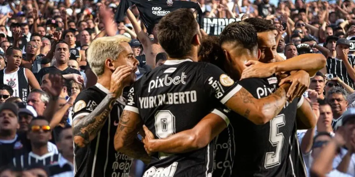 Craques do Timão com torcida ao fundo